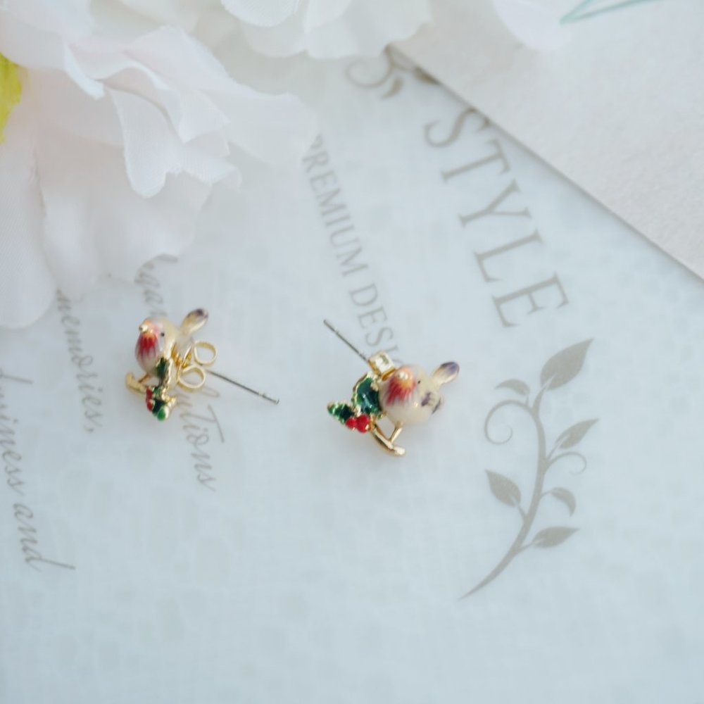 Bill skinner cute robin bird stud earrings